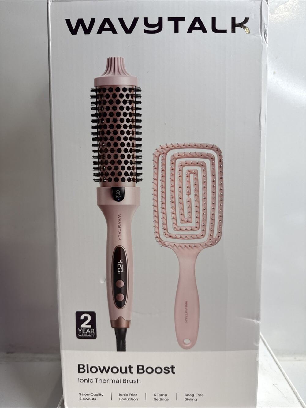 Wavytalk Blowout Boost Ionic Thermal Brush Pink Heated Round Hair Brush Set 206